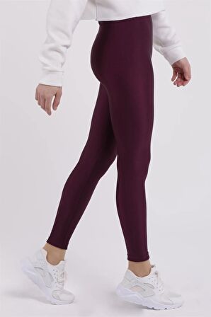 Kadın Mürdüm Parlak Yüksek Bel Toparlayıcı Disko Tayt