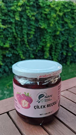 NAV Çilek Reçeli Ev Yapımı Katkısız Koruyucusuz Cam Kavanozda 450 GR