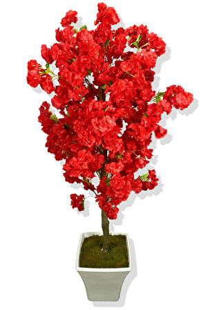 BEYAZ LÜX YEŞİL YAPRAK DETAYLI BAHAR DALI 180 CM YAPAY AĞAÇ BEYAZ KARE SAKSI