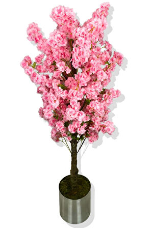 PEMBE LÜX YEŞİL YAPRAK DETAYLI BAHAR DALI 160 CM YAPAY AĞAÇ 25X25 GALVANİZ SAKSI