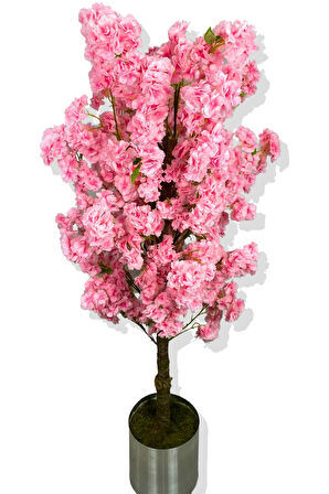 PEMBE LÜX YEŞİL YAPRAK DETAYLI BAHAR DALI 160 CM YAPAY AĞAÇ 25X25 GALVANİZ SAKSI