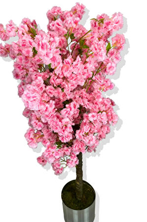 PEMBE LÜX YEŞİL YAPRAK DETAYLI BAHAR DALI 180 CM YAPAY AĞAÇ 30X30 METAL SAKSI