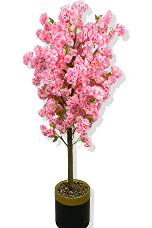 PEMBE LÜX YEŞİL YAPRAK DETAYLI BAHAR DALI 160 CM YAPAY AĞAÇ 30X25 GOLD KEMERLİ SAKSI