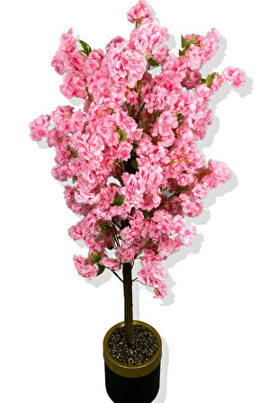 PEMBE LÜX YEŞİL YAPRAK DETAYLI BAHAR DALI 160 CM YAPAY AĞAÇ 30X25 GOLD KEMERLİ SAKSI