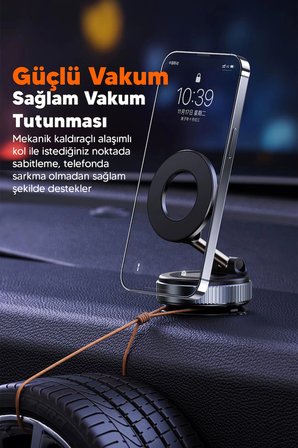 Vakumlu Araç İçi Telefon Tutucu - Güçlü Manyetik MagSafe Uyumlu