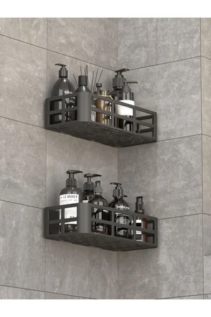 Duş İçi Yapışkanlı Banyo Rafı 2’li Set Delme Yok Güçlü Yapışkan Bantlı Organizer