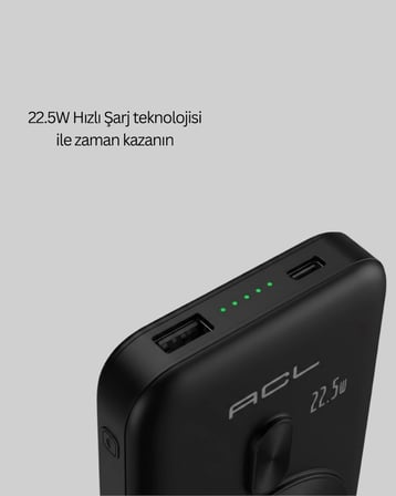 22.5W Hızlı Şarj Destekli Manyetik Powerbank Kompakt Tasarım