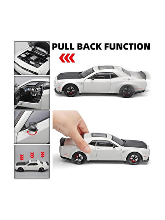 Dodge Challenger Srt Hellcat 1:24 Diecast Metal Araba Koleksiyon Sesli Işıklı Beyaz