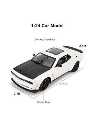 Dodge Challenger Srt Hellcat 1:24 Diecast Metal Araba Koleksiyon Sesli Işıklı Beyaz