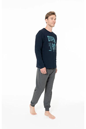 18955 Sıfır Yaka Paçası Bantlı Pijama Takım