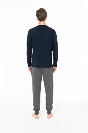 18955 Sıfır Yaka Paçası Bantlı Pijama Takım