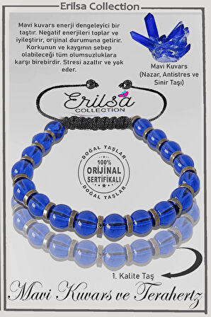 Sertifikalı Gerçek Hematit - Mavi Kuvars Taşı Bileklik - Ayarlamalı