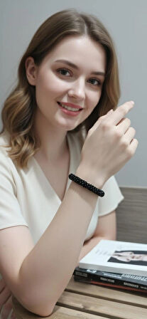 ESU SİYAH TAŞ BONCUK LASTIKLI BILEKLIK 