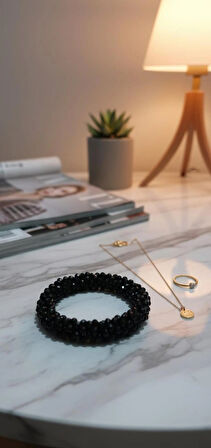 ESU SİYAH TAŞ BONCUK LASTIKLI BILEKLIK 