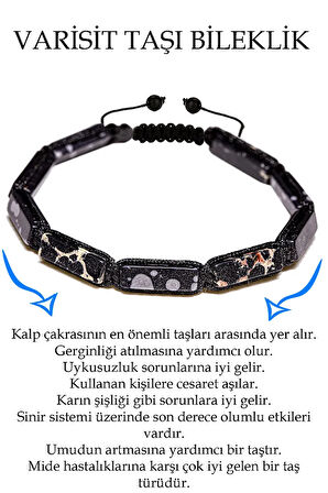 Sertifikalı Dikdörtgen Kesim Siyah Varisit Taşı Bileklik