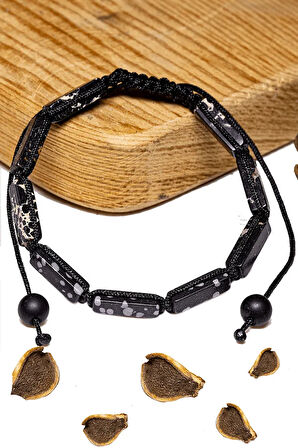 Sertifikalı Dikdörtgen Kesim Siyah Varisit Taşı Bileklik