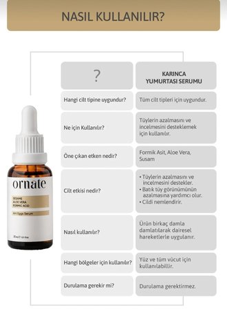 Tüy Azaltıcı Bakım Serumu 30 ml - Karınca Yumurtası Serumu - Aloe Vera & Formik Asit İçerikli - Orijinal Bandrollü
