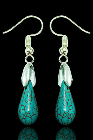 Sertifikalı Damla Kesim Firuze Taşı Küpe - Gümüş Aparatlı