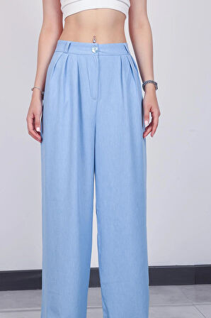 Kadın Bebe Mavi Pile Detaylı Palazzo Pantolon