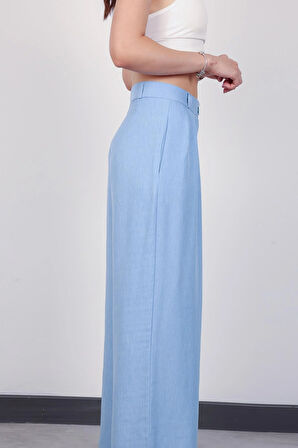 Kadın Bebe Mavi Pile Detaylı Palazzo Pantolon