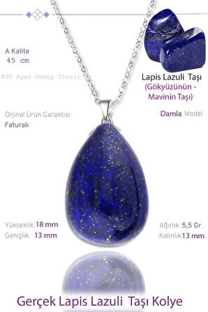 Sertifikalı Damla Model Gerçek Lapis Lazuli  Taşı Kolye