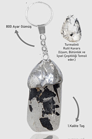 Sertifikalı Ham Model Turmalinli Rutil Kuvars Taşı Doğal Taş Anahtarlık