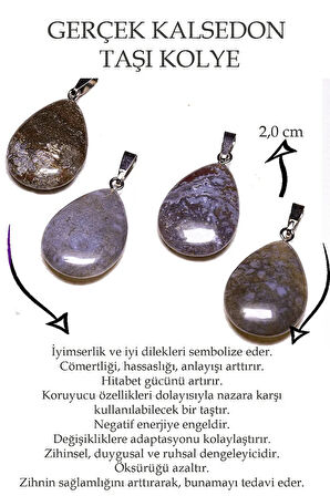 Sertifikalı Damla Model Kalsedon Akik Taşı Kolye (GÜMÜŞ APARATLI)