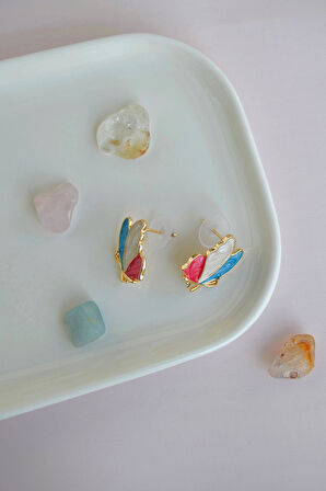 Mineli Renkli Kelebek Küpe – Mavi, Beyaz ve Pembe