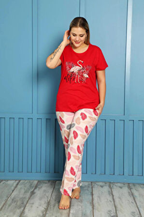 Nisanca %100 Pamuk  Büyük Beden Kısa Kol Kadın Pijama Takımı