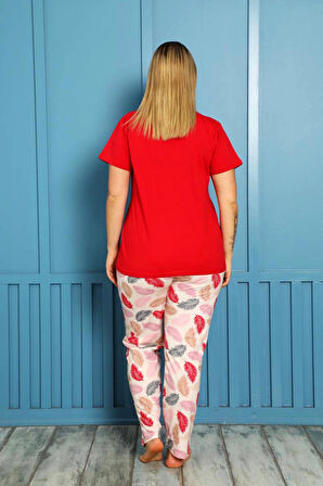 Nisanca %100 Pamuk  Büyük Beden Kısa Kol Kadın Pijama Takımı