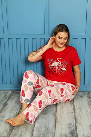 Nisanca %100 Pamuk  Büyük Beden Kısa Kol Kadın Pijama Takımı