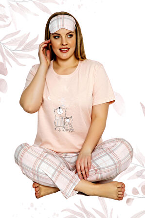 Nisanca %100 Pamuk  Büyük Beden Kısa Kol Kadın Pijama Takımı