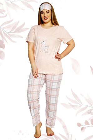 Nisanca %100 Pamuk  Büyük Beden Kısa Kol Kadın Pijama Takımı