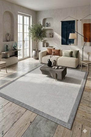 Gri Kenarlı Modern Tasarım Makine Halısı