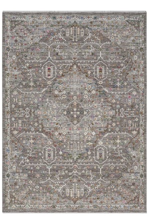 Gri Eskitme Madalyon Desenli Klasik Salon Halısı, Vintage Tarz Modern Makina Halısı