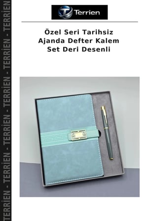 Özel Seri Tarihsiz Ajanda Defter Kalem Set Deri Desenli