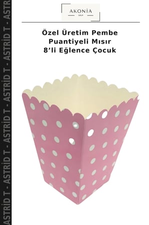 Özel Üretim Pembe Puantiyeli Mısır 8’li Eğlence Çocuk