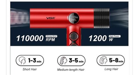 VGR PROFESYONEL BERBER  FÖN MAKİNESİ KUAFÖR  SALON KIRMIZI ÖZEL RENK 110.000 RPM 