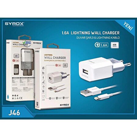 Syrox EU-12 Lightning 5 Watt Hızlı Şarj Aleti Beyaz