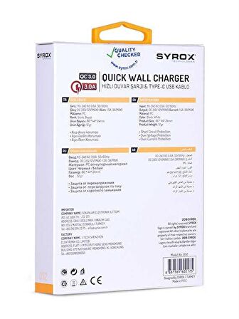 HHM_cep Telefonu Şarj Aleti Type-C 3 Amper Hızlı Şarj Syrox Q32