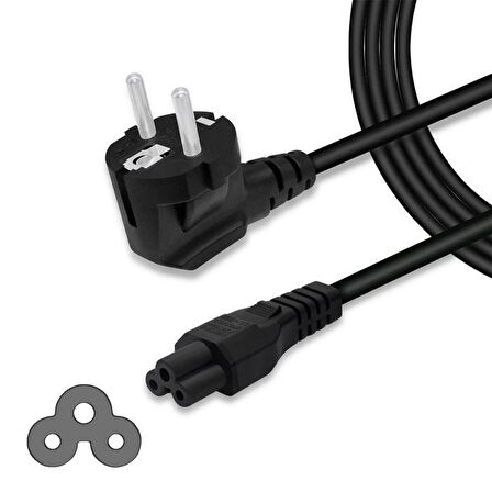 Dizüstü Bigisayar-Notebook-Laptop Şarj Adaptörü, 3lü Yonca Power Güç Kablosu (Asus-Acer-Samsung ) 