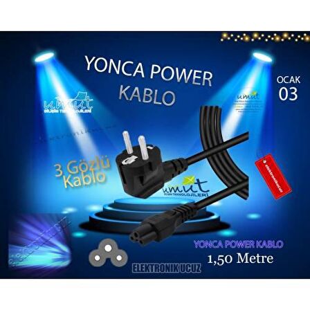 Laptop Adaptör Şarj Elektrik Kablosu 3'lü - Yonca Power Kablosu - Güç Aktarım ve İletim Kablosu