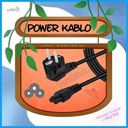 220 Volt 3 Gözlü Laptop 3lü Adaptör Kablosu - Yonca Power Kablosu Powersupply Güç Elektrik Kablosu