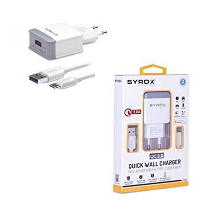 Samsung Galaxy S10e Uyumlu Type-C Girişli Hızlı Şarj Cihazı Seti Adaptör+Kablo Q32 3.0 Amper