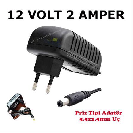 EU-03-12 volt 2 amper Kamerası - Şerit Led - Mini Uydu - Modem Adaptörü 12V 2A Adaptör - 5.5*2.5mm