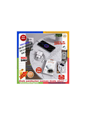 Umut Bilişim Teknolojileri _ Pd18t-type-c Giriş Başlık+type-c Kablo 3.0a 18w Pd Quıck Şarj Type-c set 18Watt hızlı şarj adaptörü