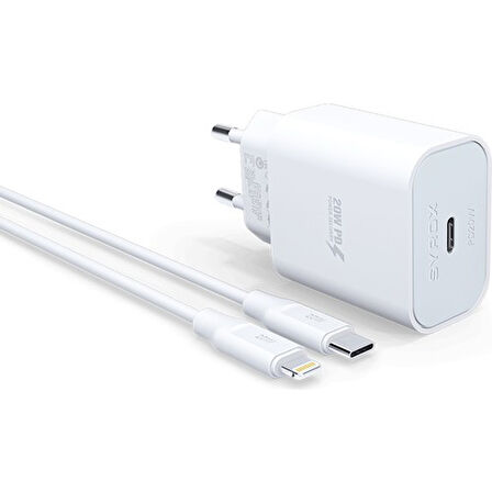 iPhone XS uyumlu 20W PD Lightning Şarj Adaptörü & Usb-C to Lightning Sarj Kablosu
