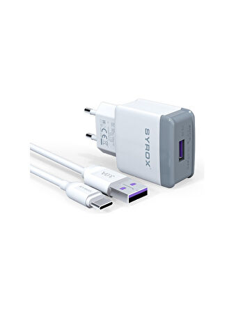 HüSo_Asus ZenFone 4 Uyumlu Type-C Girişli Hızlı Şarj Aleti Cihazı Adaptör+Kablo 3.0A Q32