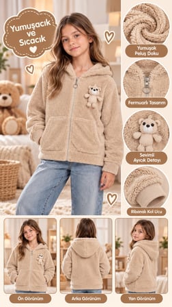 Flower Ayı Aksesuarlı Welsoft Kız Çocuk Hırkası 4316
