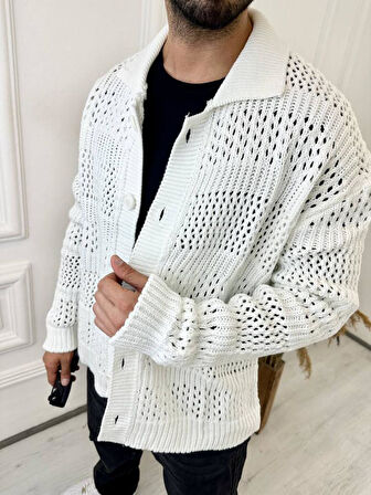 Hırka Oversize Özel Örgülü Triko Desenli Salaş Örgü Hırka